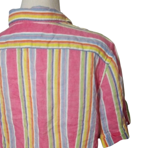 Lauren Ralph Lauren Multicolor Rainbow Stripe Linen Button Up Campshirt Large - Picture 6 of 8